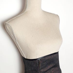 Elegant steampunk black copper brocade fabric underbust corset, wedding ceremony, corset belt