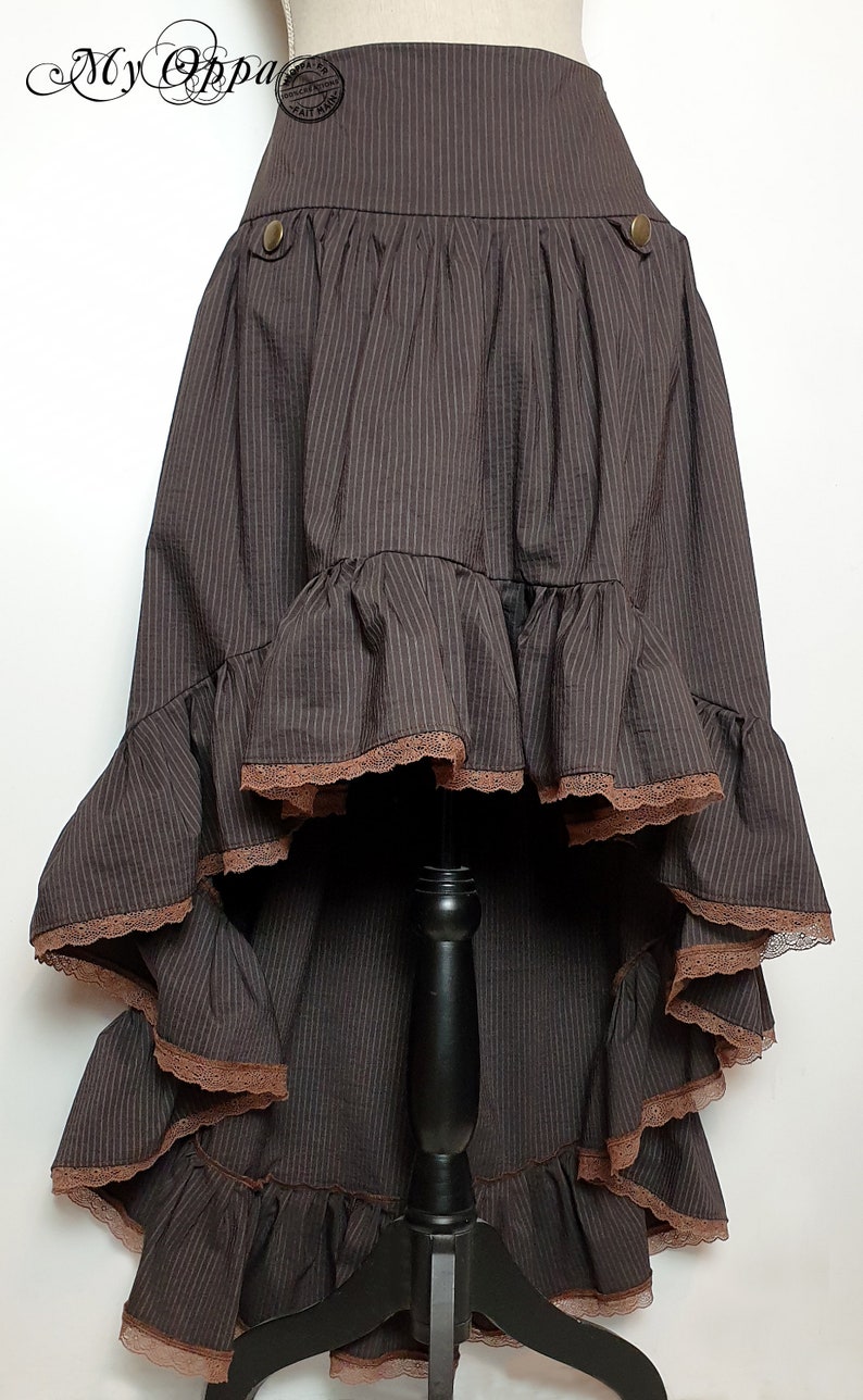 Gray brown double-sided skirt with buttons, bohemian steampunk creation, women's clothing, wedding ceremony image 3