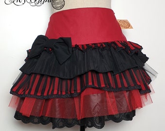 Mini skirt "Harley" red and black circus, burlesque striped women's clothing dance show, gothic harley quiin black knot, lolita