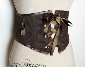 Steampunk underbust with large eyelets in front, steel whale pirate corset, ethnic medieval larp belt, women's clothing