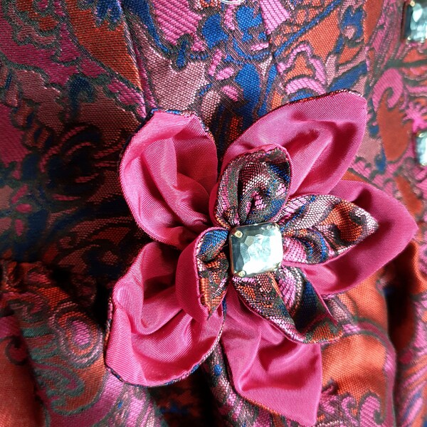 Broche épingle fleur tissu rose/violet