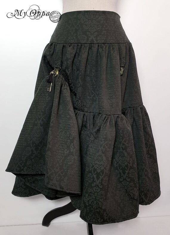 Long gray green skirt with clips