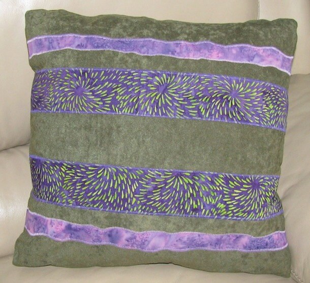 Moss Green Faux Suede Pillow Cover with Purple Batik Applique Etsy