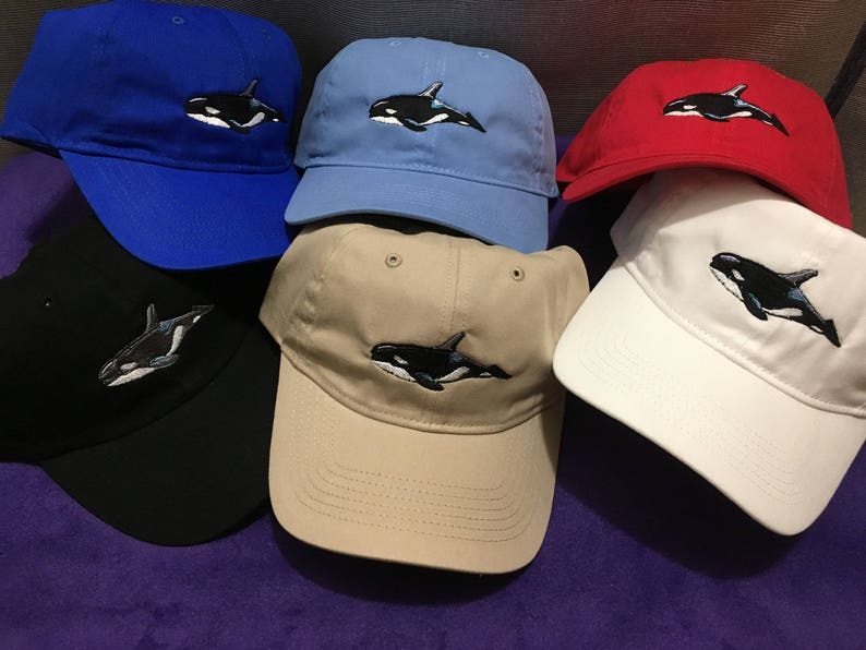 Tan Orca Cap. Orca Whale Embroidered on Tan Baseball Cap image 5