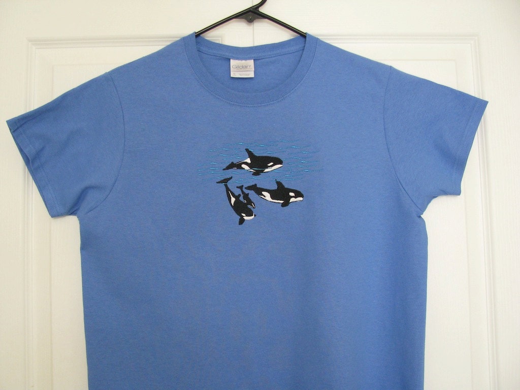 Ladies Size Medium Embroidered Orca Whale Pod T-shirt in Iris - Etsy