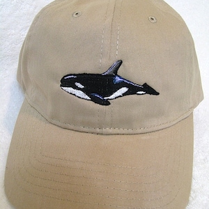 Tan Orca Cap. Orca Whale Embroidered on Tan Baseball Cap image 2