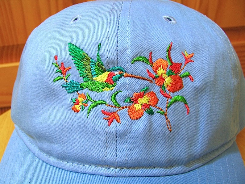 Hummingbird Embroidered on a Blue Baseball Cap. Hummingbird Etsy