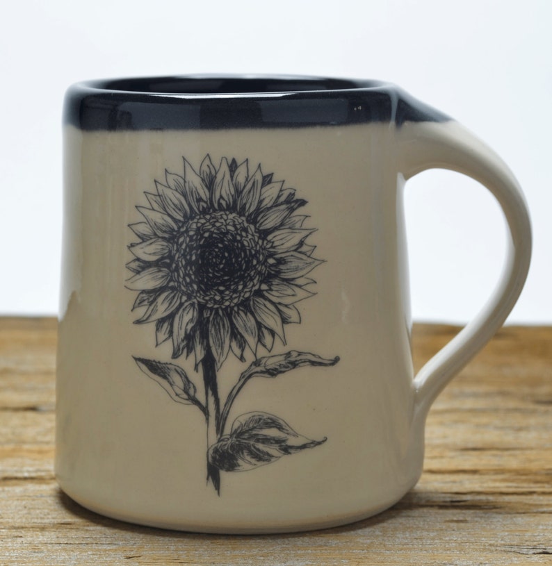 Handmade Pottery mug with sunflower design