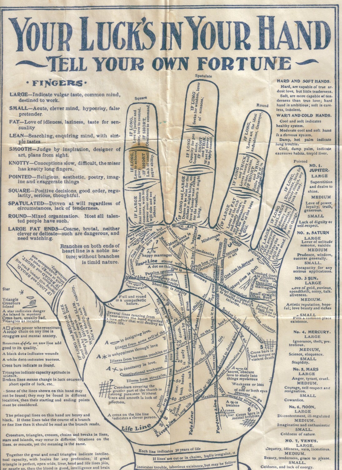 Vintage Palmistry Tell Your Own Fortune Chart 1950's | Etsy