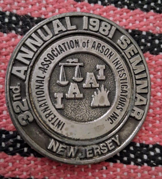 Vintage Belt Buckle New Jersey 1981 Seminar International Association Arson Investigators Pewter