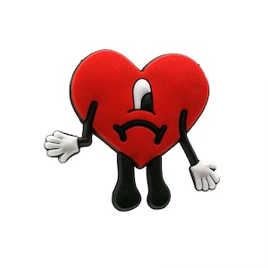 Bad Bunny Heart Croc Charm: Flexible Plastic Shoe Decoration