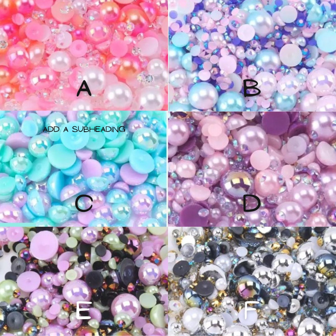 1 Box 90g 3D Mixed Pearls and Rhinestones Pink White Flatback Rhinestones  and Pearls 3mm-8mm Mixed Sizes Half Pearls and Rhinestones for Nails Face