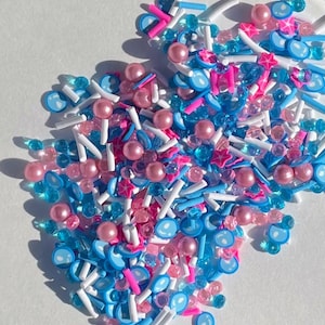 Under the sea polymer clay mix - pink starfish and pink and blue sprinkles, Fimo clay mix,