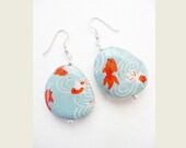Goldfish Earrings, Japanese Chiyogami Paper Decoupage and Resin covered Wooden Bead Earrings