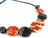 Origami Black Crane Necklace, Japanese Chiyogami Paper Decoupage Wooden Bead