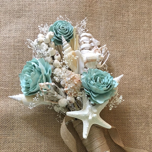 Beach Wedding Dried Naturals and Seashells Bridal Bridesmaid Bouquet