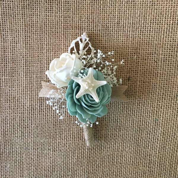 Sola Wood and Starfish Boutonniere or Corsage, Destination Wedding Corsage, Hand Dyed to Match Your Colors