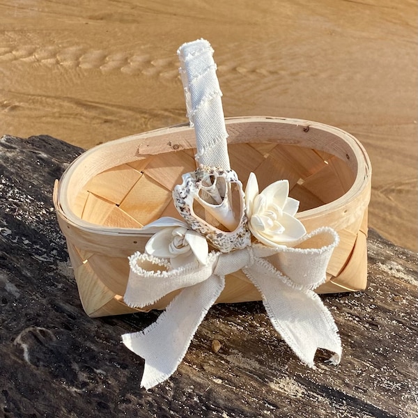 Beach Wedding Naturals Seashell Flower Girl Basket Destination Wedding