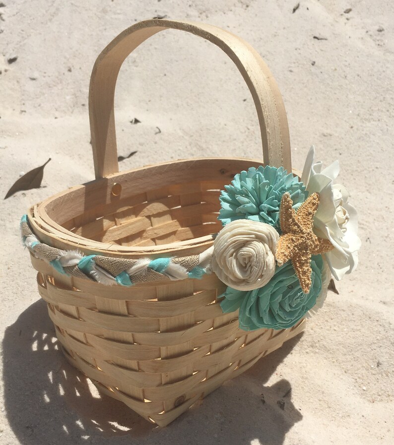 Starfish Flower Girl Basket Beach Wedding Basket Spa Color Etsy