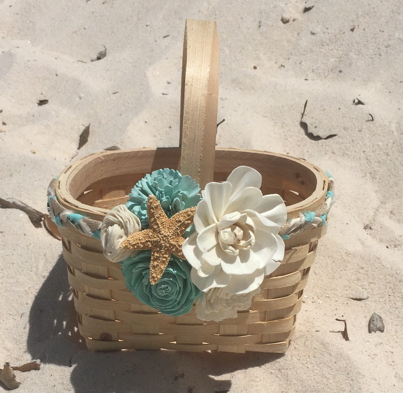 Starfish Flower Girl Basket Beach Wedding Basket Spa Color Etsy
