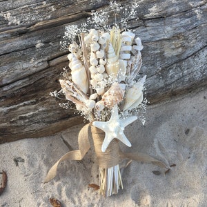 Beach Wedding Dried Naturals and Seashells Bridal Bridesmaid Bouquet