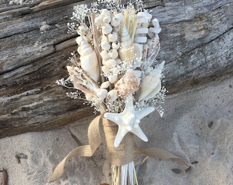 Beach Wedding Dried Naturals and Seashells Bridal Bridesmaid Bouquet