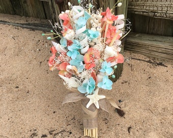 Beach Wedding Dried Naturals and Seashells Bridal Bridesmaid Bouquet Destination Wedding Bouquet