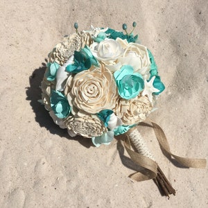 Beach Wedding Bouquet, Sola Wood Flowers Hand Dyed to Match Your Theme, Brides Destination Bouquet, Teal and Spa, Bridesmaid, Flower Girl