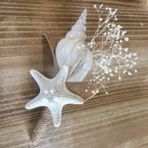 Dried Naturals Beach Wedding Boutonnière, Seashell and Starfish, Groomsman Ringbearer Gift, Choose Your Colors image 4