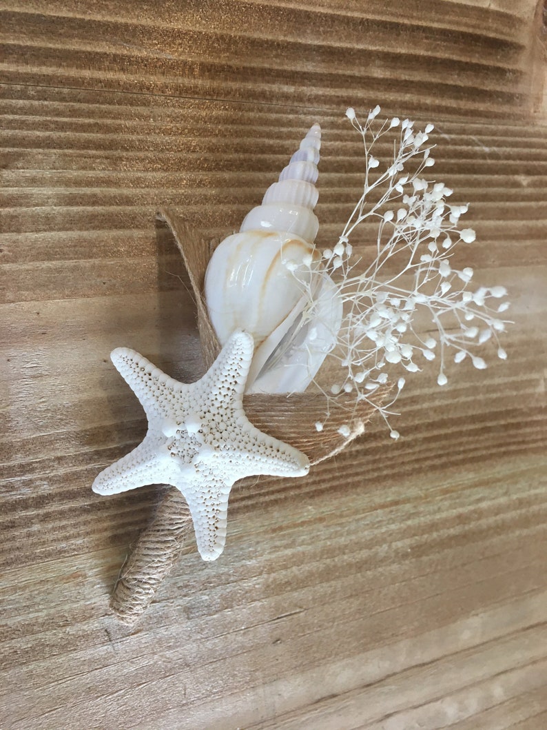 Dried Naturals Beach Wedding Boutonnière, Seashell and Starfish, Groomsman Ringbearer Gift, Choose Your Colors image 4