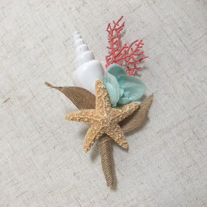 Beach Wedding Tropical Boutonnière, Destination Wedding, Coral and Seashells, Choose your colors