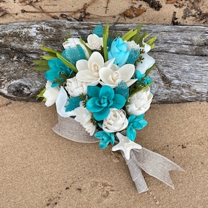 Tropical Beach Wedding Bridal/Bridesmaid Bouquet with Hand Dyed Sola Orchid Flowers and Sea Fan Coral, Custom Colors Available