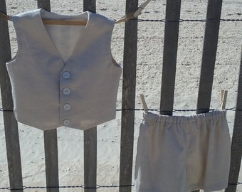 Boys Linen Ring Bearer Vest and Shorts, Baptism, Easter, Wedding Vest and Shorts, Beach Wedding Outfit, Size NB to 14