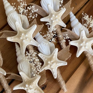 Dried Naturals Beach Wedding Boutonnière, Seashell and Starfish, Groomsman Ringbearer Gift, Choose Your Colors image 5