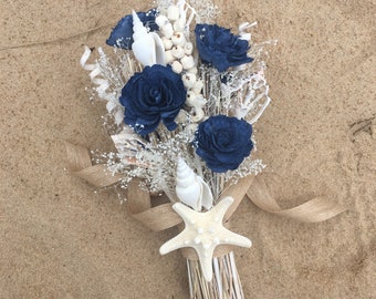 Beach Wedding Dried Naturals and Seashells Bridal Bridesmaid Bouquet with Sola Wood Flowers and Sea Fan Coral Dyed to Match Your Theme