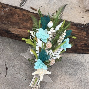 Hand Dyed Sola Wood Orchids, Seashells and Sea Coral, Choose Your Colors, Tropical Beach Wedding Bridal Bridesmaid Bouquet