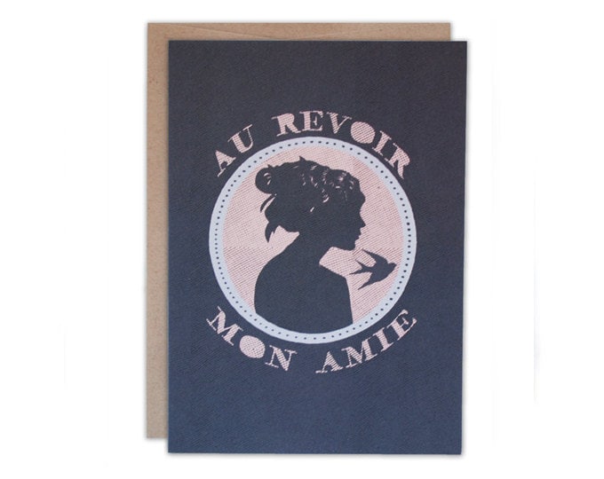 French Silhouette Design - Goodbye  my Friend, going away themed 5 x 7 note card.