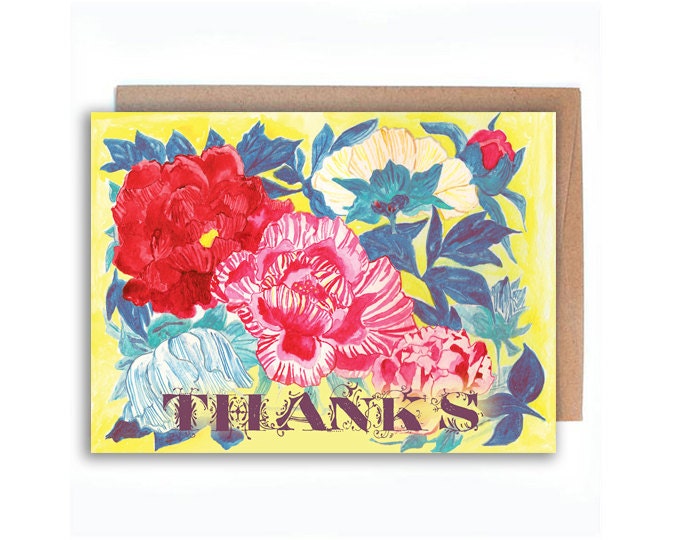 Colorful Peonies Thank you 5 x 7 Card