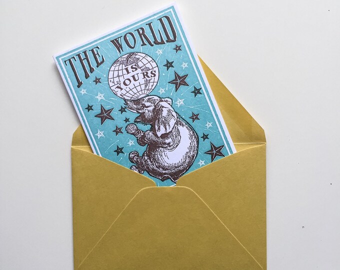 NEW! letterpress card Elephant Birthday TEAL