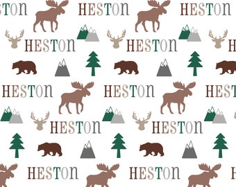 Personalized Baby Blanket, Forest Animals, Moose Bear Deer, Plush Fleece