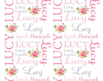 Personalized Floral Baby Blanket: Custom Name Fleece Blanket