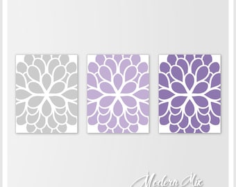 Flower Home Decor. Dahlia Flower Print Purple Lavender Gray Nursery Bedroom Art canvas. Bathroom Art Home Wall Art Bedroom Decor M-002-02