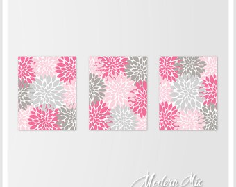 Articulos Similares A Pink Gray Flower Burst Wall Art Bedroom Wall