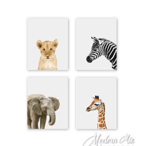 Safari Animal Prints Nursery Decor Baby Animal Prints Safari Nursery Art Prints Lion Zebra Elephant Giraffe Set of 4 BAPG 0