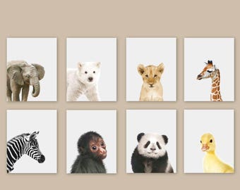 Arte de pared con diseño de animales para guardería, impresiones para guardería, arte de pared para guardería de zoológico, decoración de guardería de género neutro, regalo para niña y niño