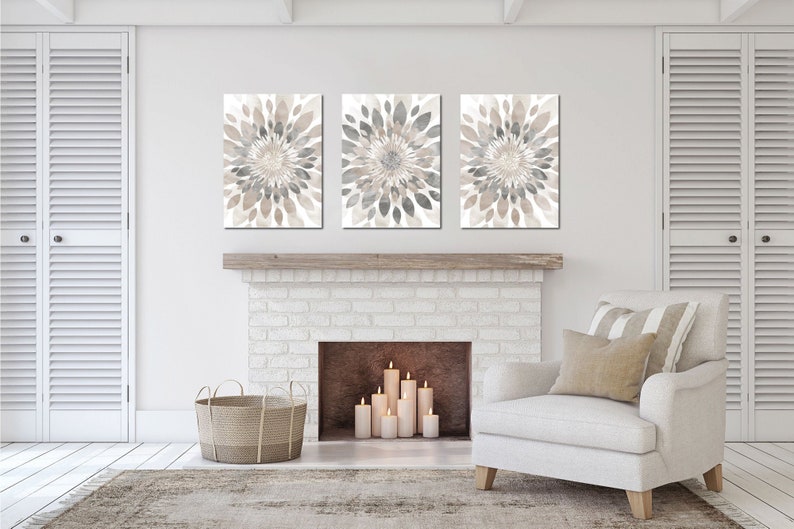 Neutral bedroom Decor, Minimalist Art, Farmhouse Wall decor Prints, Modern Farmhouse Wall art, Floral Set of (3) Unframed Prints OR Canvas image 2