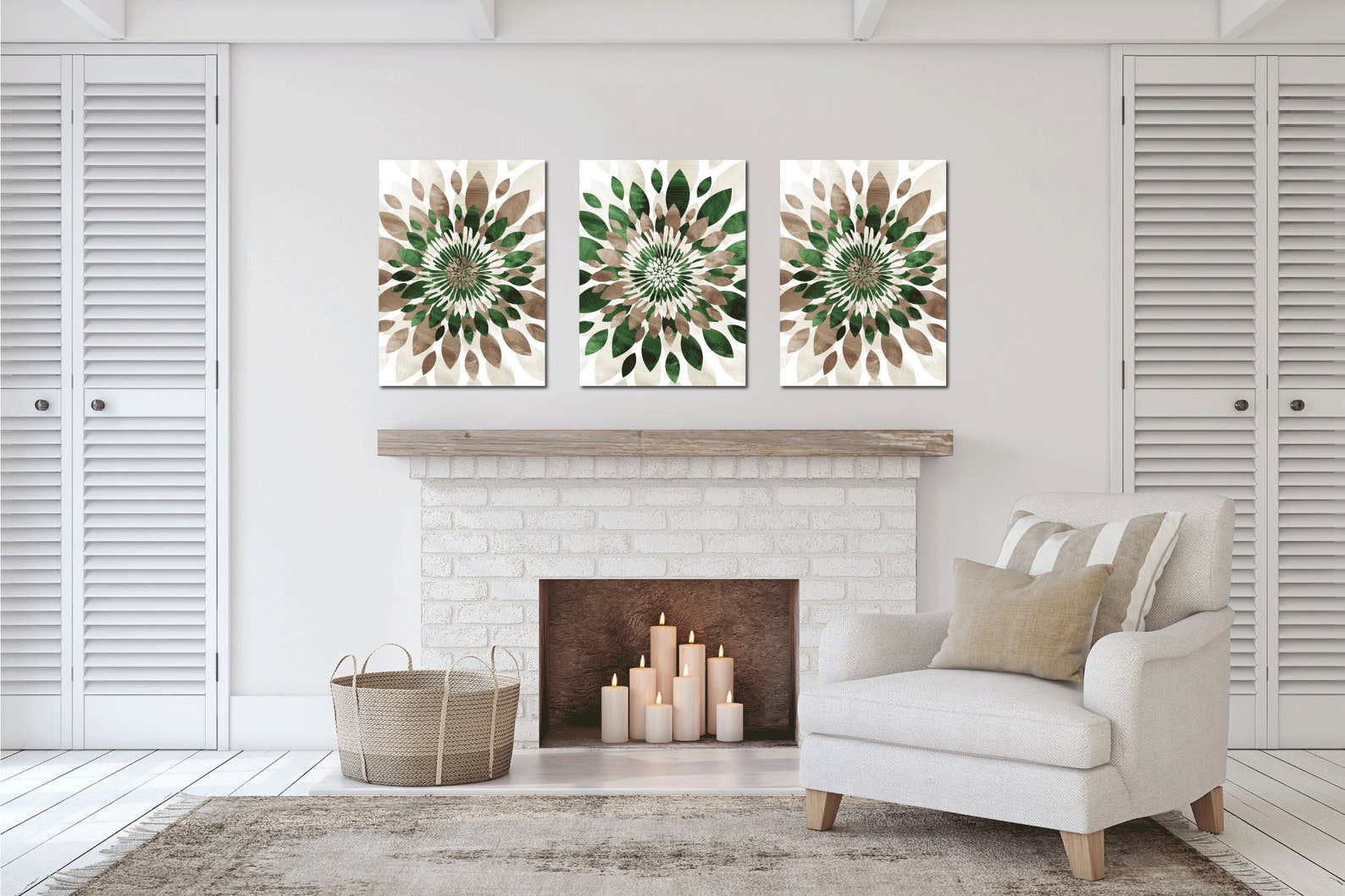 Modern Wall Art Flower Burst Wall Art Above Bed Decor Green Etsy