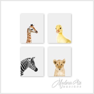 Tier Wand Kunst Kinderzimmer Dekor Baby Tier Bilder Safari Kinderzimmer Kunst Giraffe Zebra Löwe Ente 4er Set BAPG 0 Bild 1