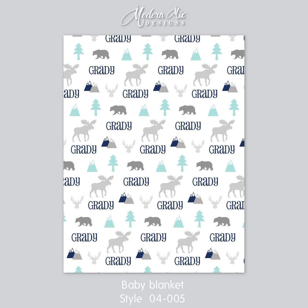 Moose Baby Blanket With Name Baby Boy Personalized Forest Etsy