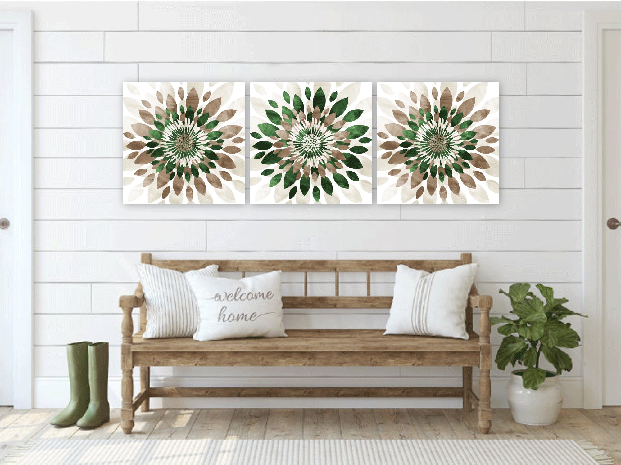 Modern Wall Art Flower Burst Wall Art Above Bed Decor Green Etsy